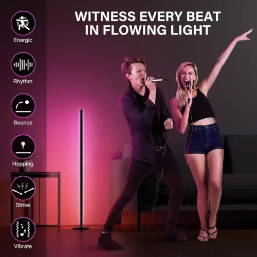 Smart Vloerlamp LED Wifi - Full Color LED - Alexa, Google, App, geluid & Afstandsbediening - 160 cm hoog - Zwart - Afbeelding 6