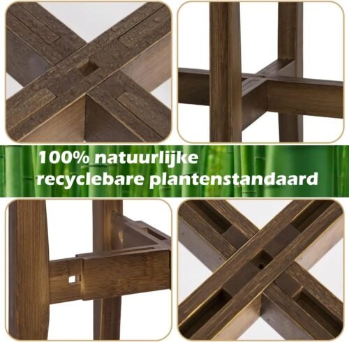 Bamboo plantenstandaard / plantenpot verhoger - verstelbaar in hoogte en diameter - Afbeelding 5