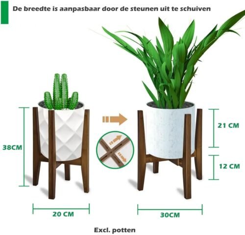 Bamboo plantenstandaard / plantenpot verhoger - verstelbaar in hoogte en diameter - Afbeelding 3